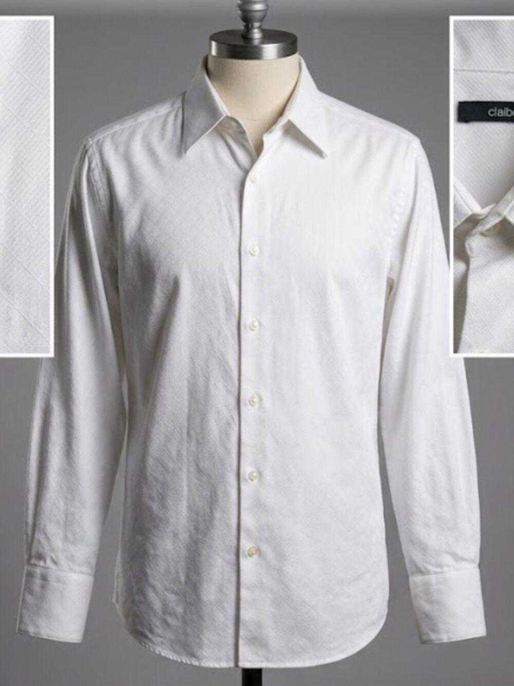 Claiborne (XL) White Textured Long-Sleeve Dress Shirt